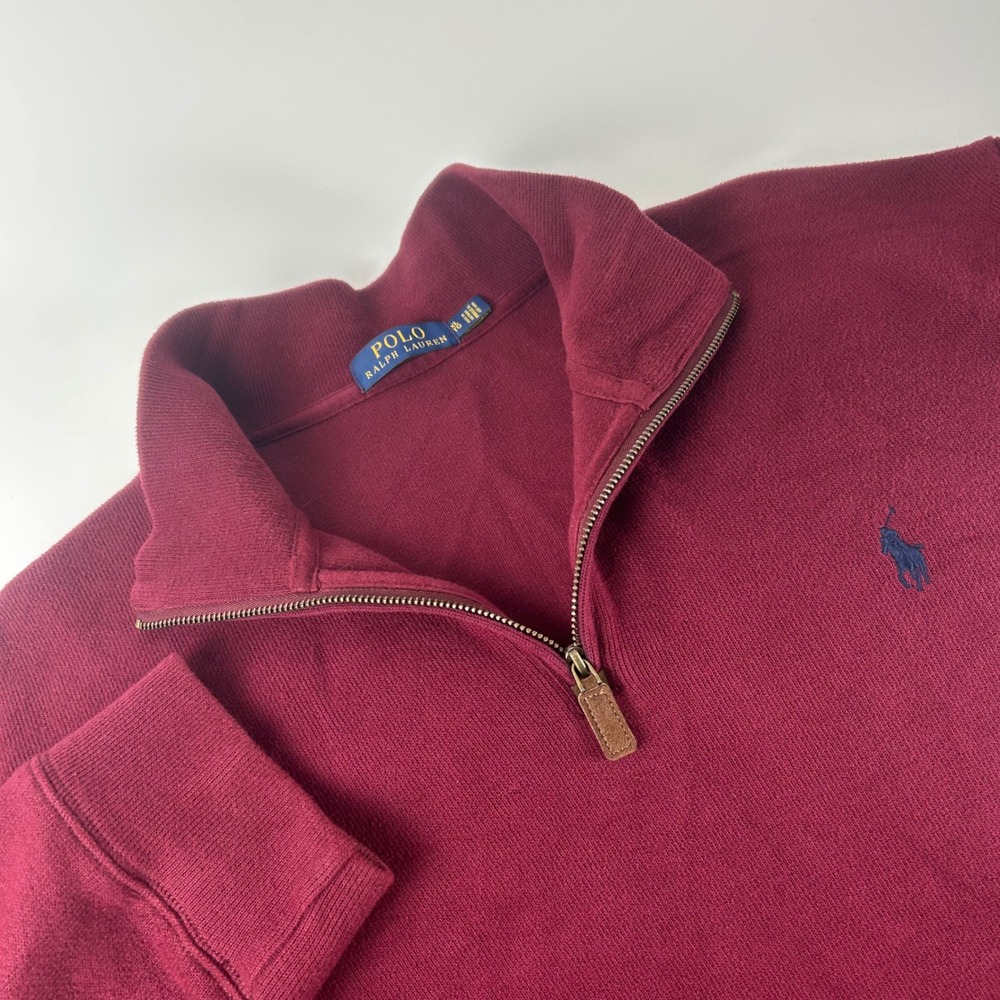 Polo Ralph Lauren Mens XL Burgundy Cotton Preppy 1/4 Zip Estate Pullover Sweater